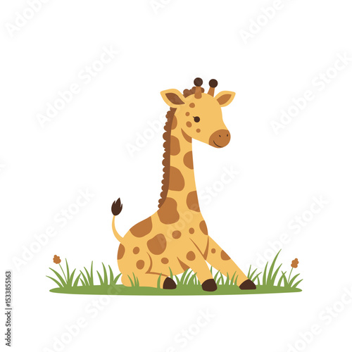 A cute cartoon giraffe standing against a plain background, ideal for children's media