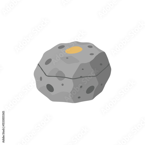 A stylized gray rock with a yellow spot, set against a plain white background
