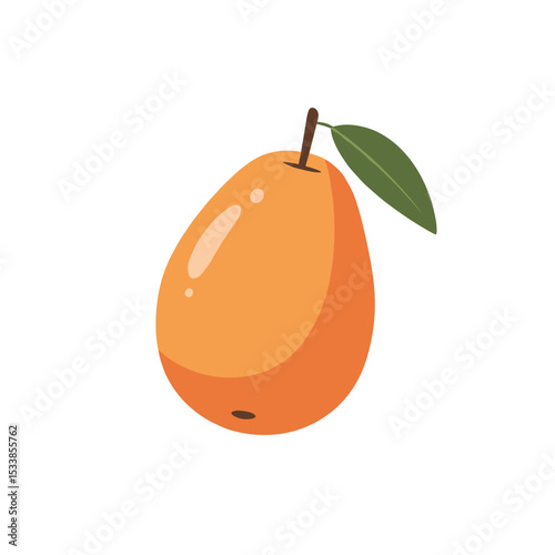 A vibrant orange fruit with a green leaf resting against a plain background