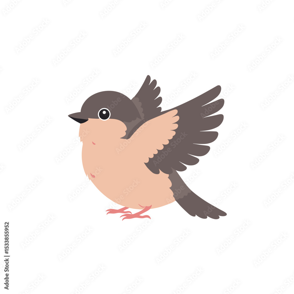 Fototapeta premium A cartoon bird in mid-flight, showcasing its wings against a plain background
