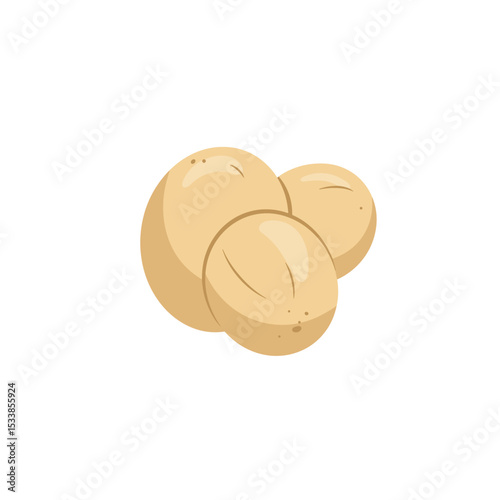 Three smooth, round, beige potatoes resting on a clean white background, ideal for cooking