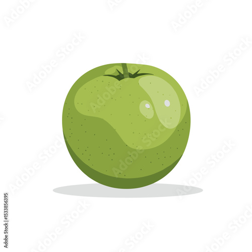 A vibrant green apple with a glossy surface, isolated on a white background