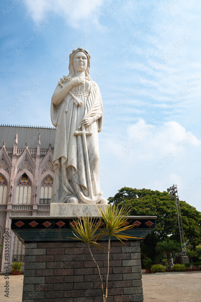 Obraz premium Saint Philomena statue, virgin and martyr, catholic church of Mysore, India, Saint Joseph Cathedral, state of Karnataka, neo gothic architecture