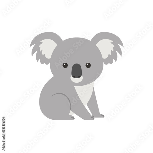 Cute cartoon koala sitting against a plain background, showcasing its adorable features