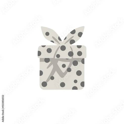 Polka-dotted gift box with a bow, set against a minimalist white background