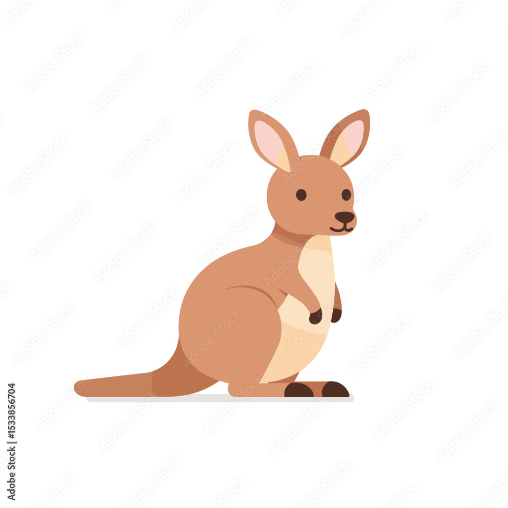 Fototapeta premium Cartoon kangaroo sitting on a white background, illustrating playful wildlife
