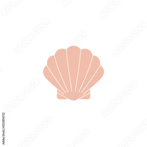 Elegant seashell on a sandy beach with gentle waves and a clear blue sky