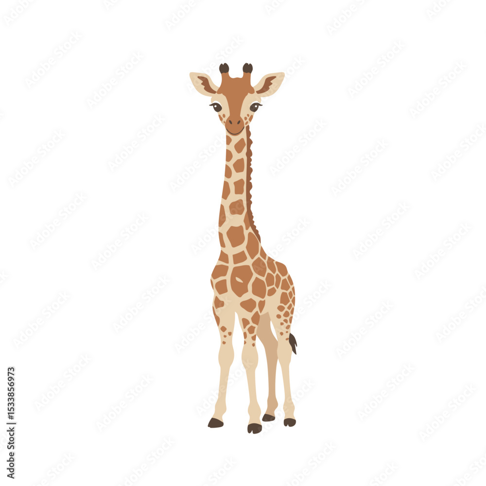 Obraz premium A cheerful cartoon giraffe standing against a plain background, ideal for children's illustrations