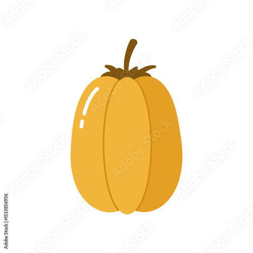 Illustrated pumpkin with a smooth surface and green stem, set against a plain background