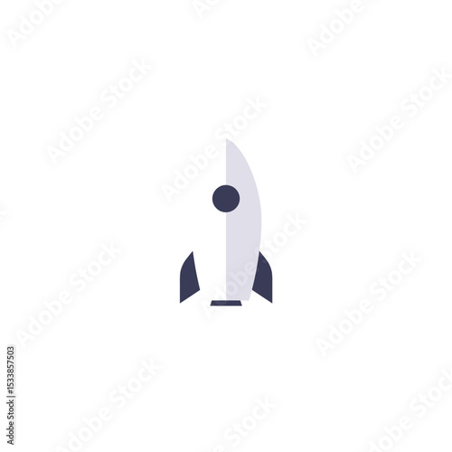Minimalistic illustration of a rocket launching into space, with a clear sky background