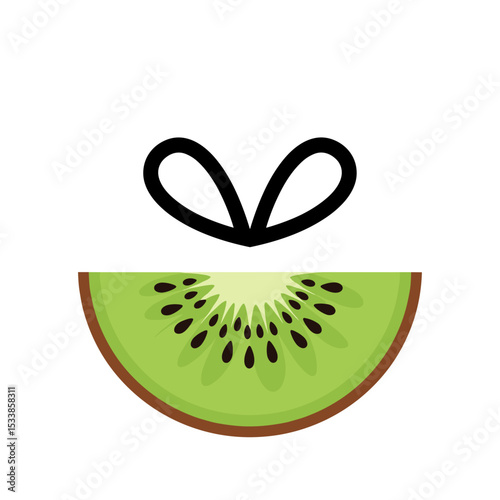 A vibrant illustration of a halved kiwi with a playful heart shape above it, symbolizing freshness