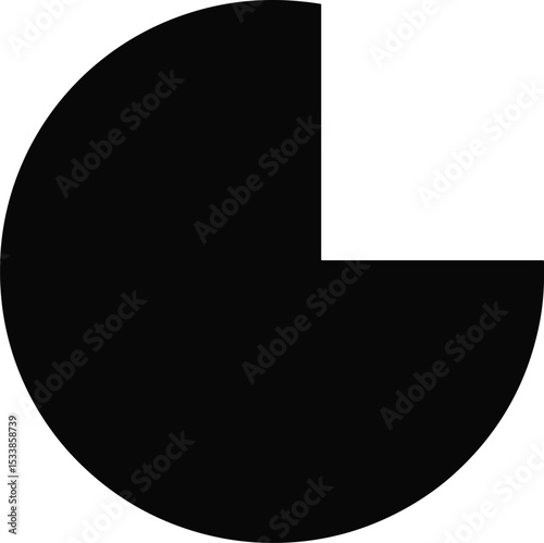 Black pie chart vector, simple data visualization, quarter section graphic, minimal circle icon, infographic element, business presentation