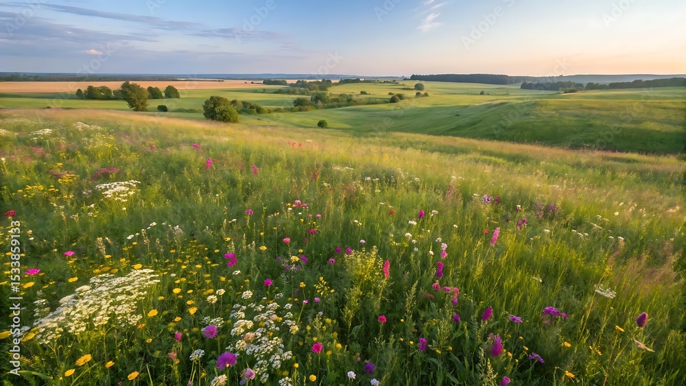 Fototapeta premium Meadow with grass and meadow flowers