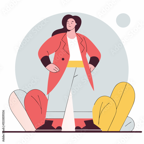 Confident and Empowered Woman Standing Tall in Modern Flat Design Style - Symbol of Success and Female Leadership
