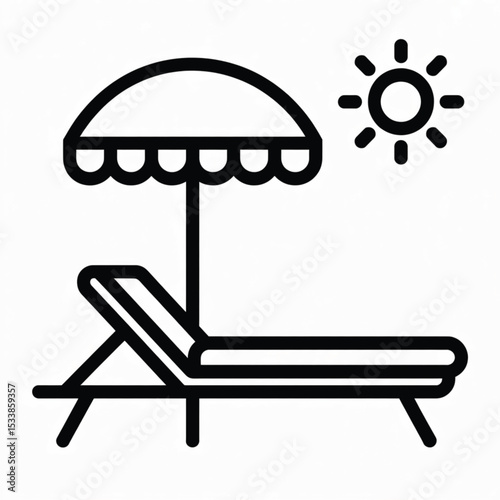 Relaxing Beach Scene Sun, Lounger, and Umbrella Icon