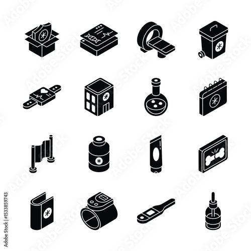 Check out our modern set depicting healthcare and hospital isometric icons