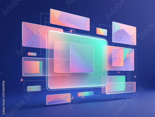 Abstract glass morphism ui ux design elements with gradient colors background