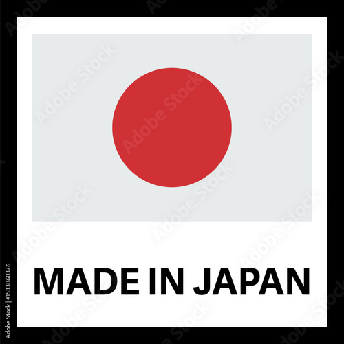Made in Italy label for products illustration isolated on white background. Square exporting stamp with Japanese flag, certificate element
