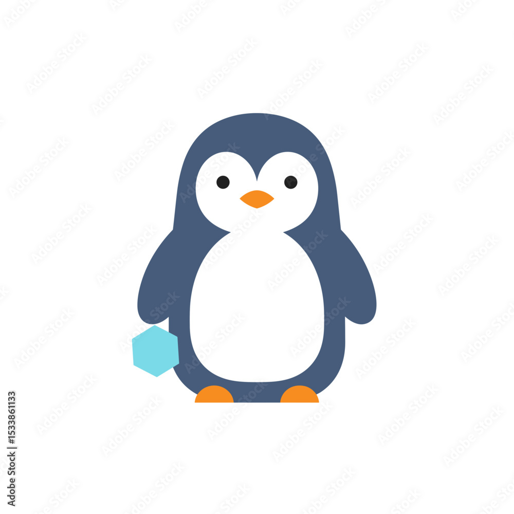 Fototapeta premium Cute cartoon penguin standing against a plain background, ideal for children's materials