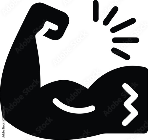 Flexing arm icon, strength and muscle building vector