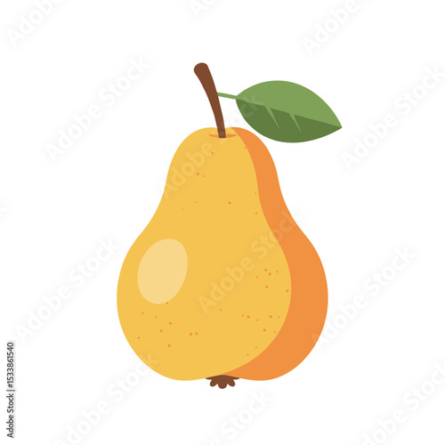 A vibrant, stylized pear with a green leaf against a clean white background