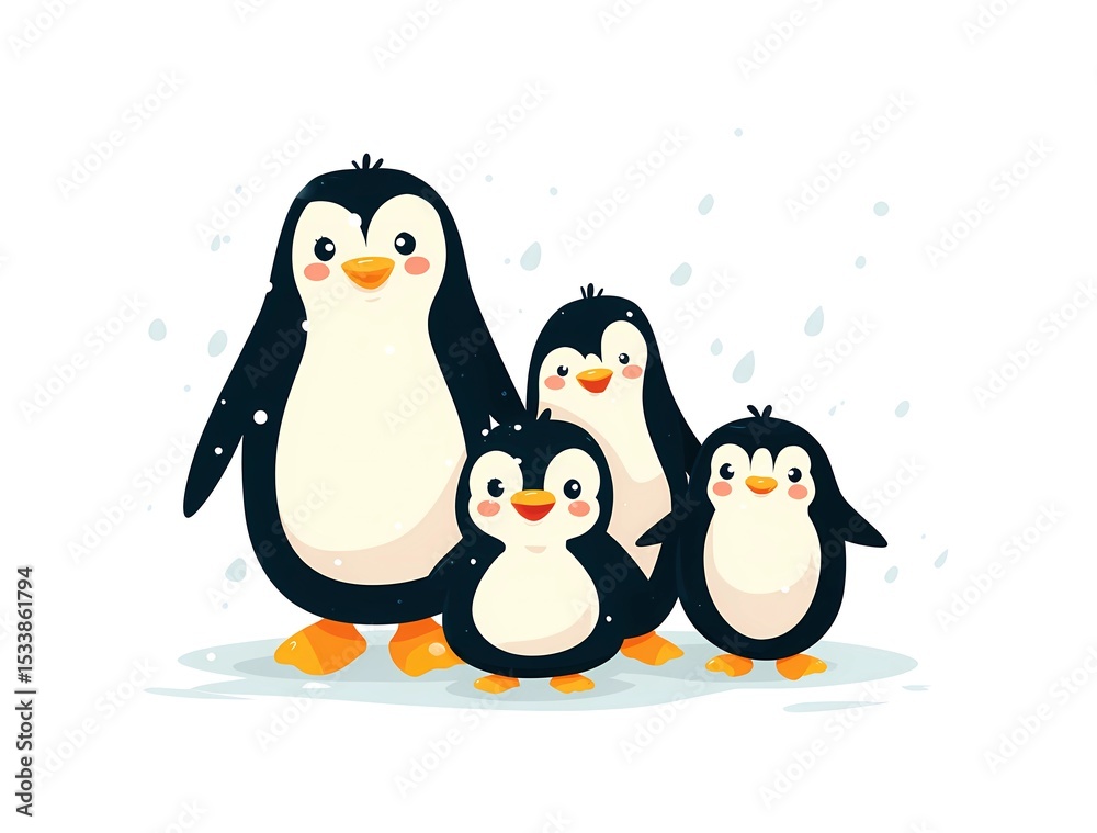 Naklejka premium Cute Penguin Family Illustration – Holiday and Family Celebration Theme