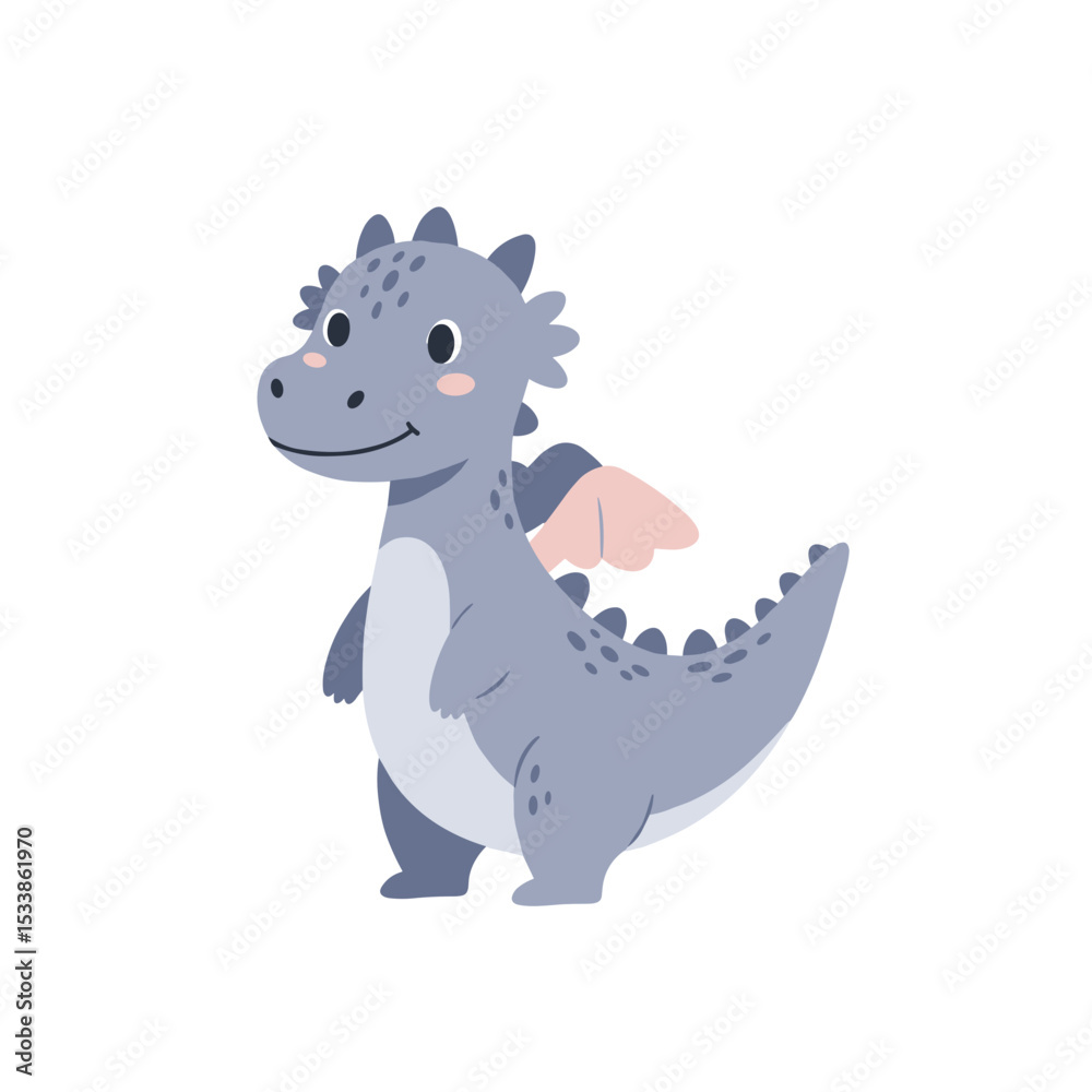 Cute cartoon dragon character smiling against a plain background, ideal for children's media Cute cartoon dragon character smiling against a plain background, ideal for children's media