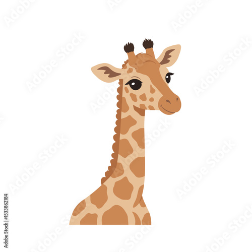 A cute cartoon giraffe with a friendly expression against a plain background
