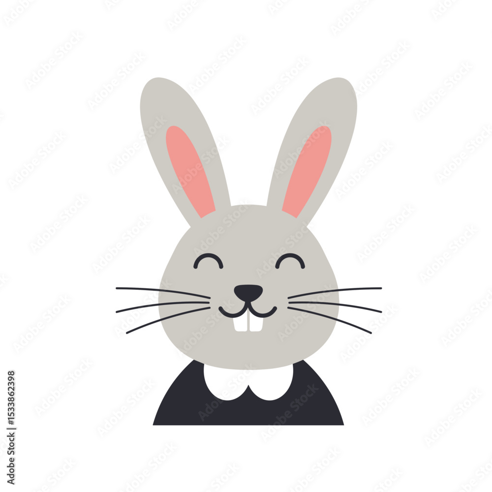 Fototapeta premium Cute cartoon rabbit with large ears and whiskers, set against a simple background