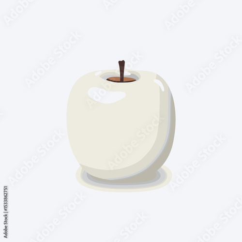 A stylized white apple with a brown seed, set against a minimalistic light background