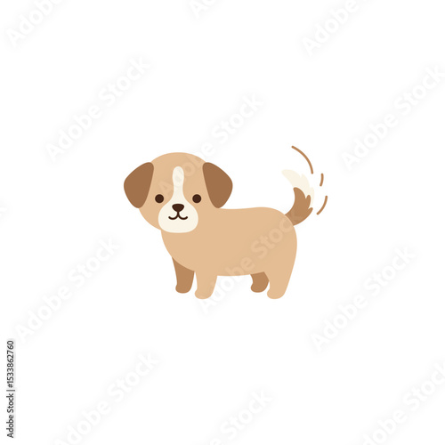 Cute animated puppy wagging its tail in a simple white background setting