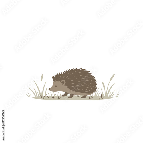 A cute hedgehog foraging in a grassy field, surrounded by soft plants and a serene background