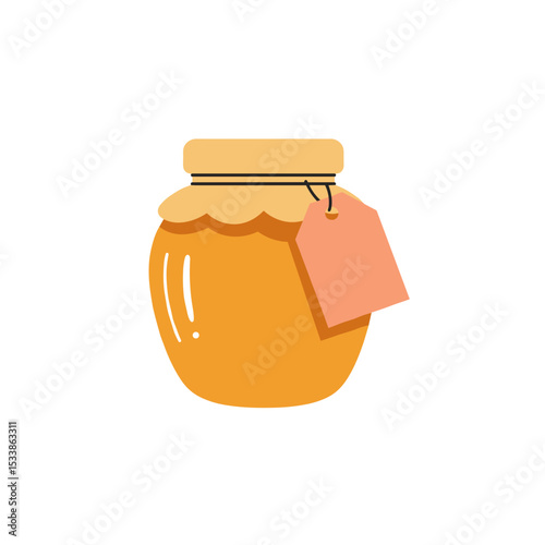 A vibrant honey jar with a label sits against a plain background, showcasing its sweetness