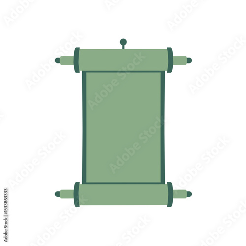 A green scroll unfurling on a simple background, symbolizing knowledge and discovery