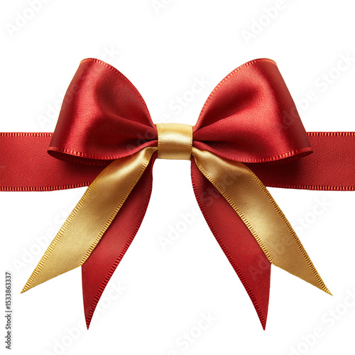 Premium Red and Gold Holiday Ribbon Bow on Transparent Background
