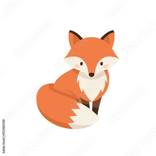 Cute cartoon fox sitting calmly against a plain background, perfect for children's media