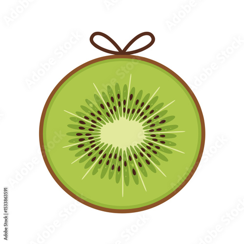 A vibrant illustration of a kiwi fruit with a decorative bow, ideal for food themes