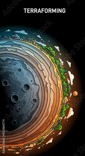 Terraforming Concept Illustration – Futuristic Planet Transformation Scene
