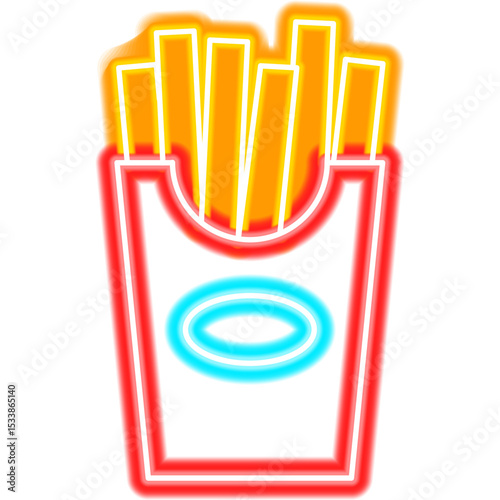 French Fries Neon Sign. Fried Potato Glowing Symbol. Vector Illustration of Fast Food Promotion Object.