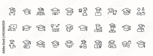 Simple Line Icons of Graduation and Education Elements for Modern Design