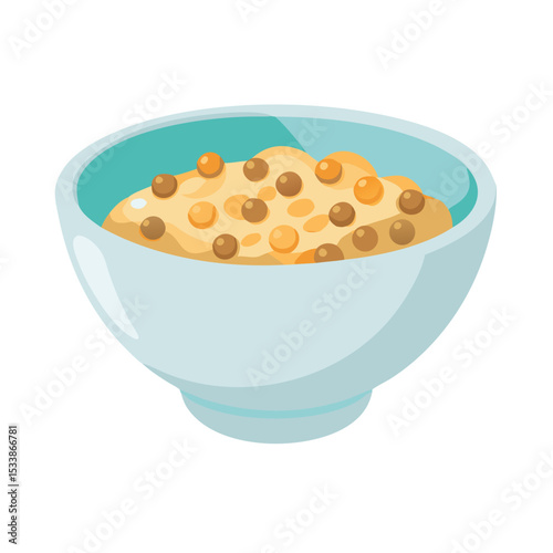 Vector illustration of a ceramic bowl filled with cereal, isolated on white background
