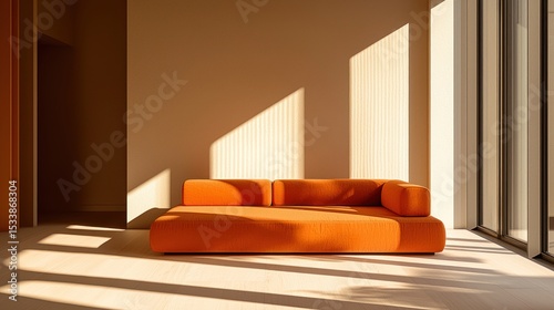 Sunlit Orange Sofa in Minimalist Interior
