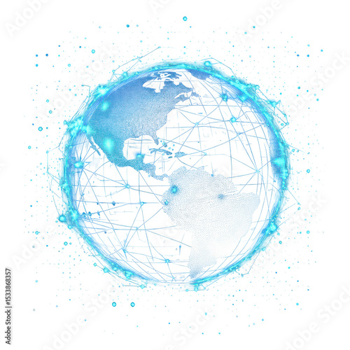 Global Network Connections Cyan Blue Earth Globe Digital Art