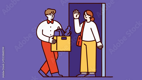 Man collects his stuffs and holds a box of belongings to leave. Concept of layoff, resignation, moving 