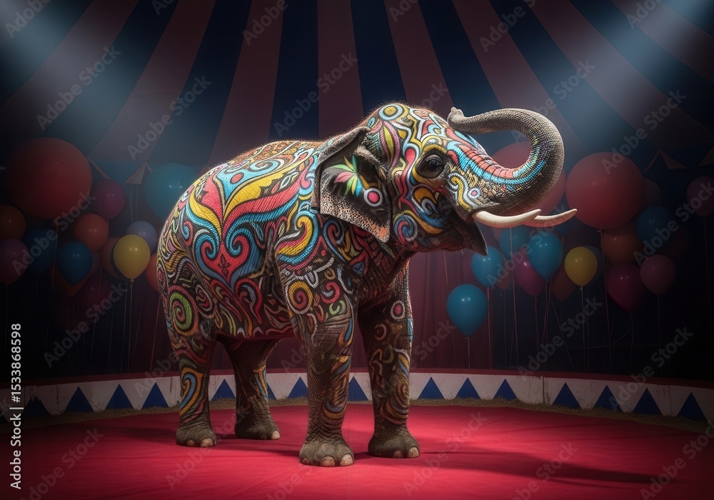 Obraz premium Colorful elephant art in circus setting