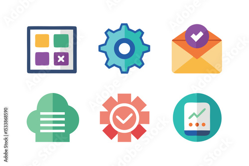 Colorful flat design icons representing various software applications and communication tools