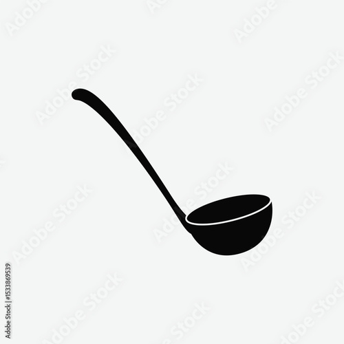 Download a clean black ladle vector silhouette on a white background. Perfect for kitchen designs, culinary art, or cooking-themed graphics. High-quality and easy to customize.