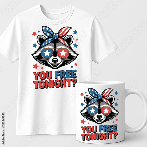 Funny Patriotic Raccoon "You Free Tonight?" – 4th of July Mug and T-Shirt Design

