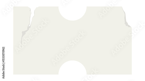 Retro white rectangle price tag sticker. Wrinkled badge with a ripped paper edge. Old distressed blank label with grunge texture for scrapbook designs.	