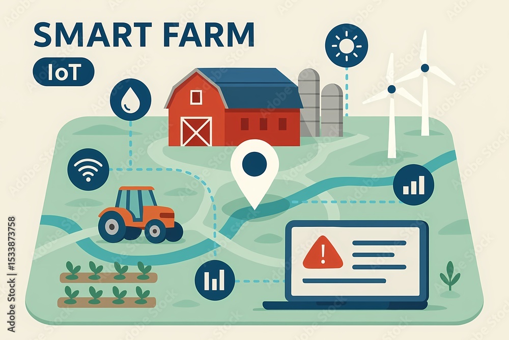 Naklejka premium Smart farm map with IoT integration – AI generated